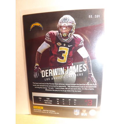 2018 Panini Prestige DERWIN JAMES (Florida State/ Chargers) Rookie Card #284
