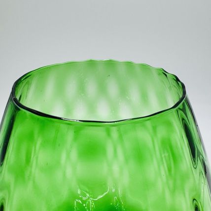 MCM Empoli Green Art Glass Lattice Optic Balloon Compote Footed Snifter Shape 9"