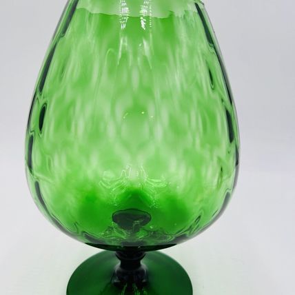 MCM Empoli Green Art Glass Lattice Optic Balloon Compote Footed Snifter Shape 9"