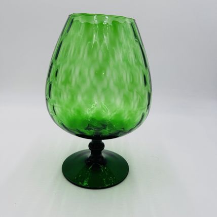 MCM Empoli Green Art Glass Lattice Optic Balloon Compote Footed Snifter Shape 9"