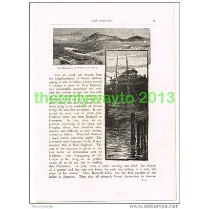 THE HARBOUR AND WHARVES OF SALEM, MASS, USA, BOOK ILLUSTRATION (PRINT) 1891