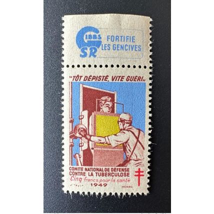 France 1949 Antituberculeux Tôt dépisté, vite guéri 5 francs pour la santé Gibbs