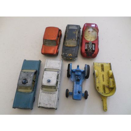 Vintage x 7 - Matchbox - Die Cast - Cars - Farm Tractor - Trailer