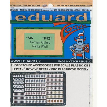 EDUARD 1/35 PHOTO ETCHED WWII GERMAN ARTILLERY RANKS
