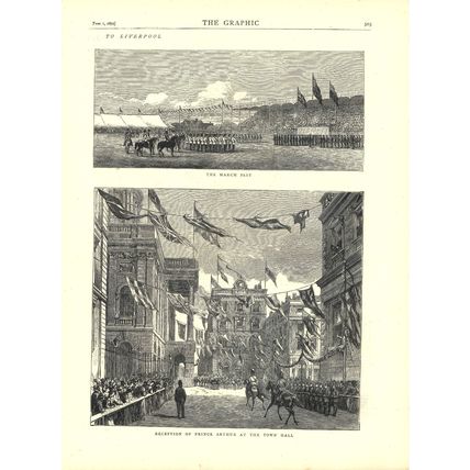 MARCH PAST - RECEPTION OF PRINCE ARTHUR 1872 VICTORIAN ENGRAVINGS