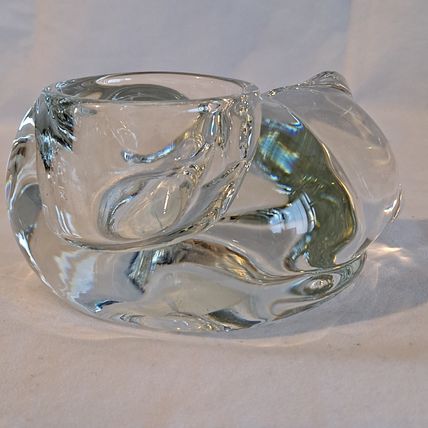 Indiana Glass Heavy 2 Clear CRYSTAL SLEEPING CAT Votive tea light Candle Holder