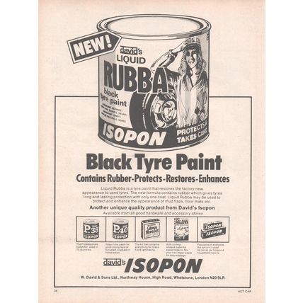 ISOPON RUBBA TYRE PAINT :- Original Vintage 1980 Magazine Advert <> POST FREE