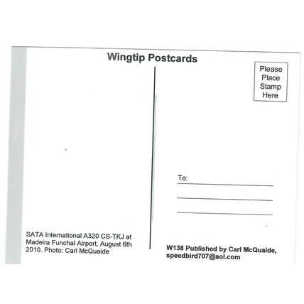 AIRBUS A320 AIRCRAFT SATA. AT MADEIRA FUNCHAL AIRPORT CARD NO W 138