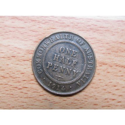 Australia 1914h (Heaton) 1/2d HalfPenny Coin
