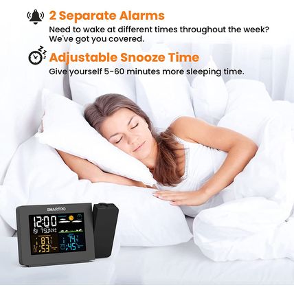 SMARTRO SC91 Projection Alarm Clock for Bedrooms with Weather Station, Wireless