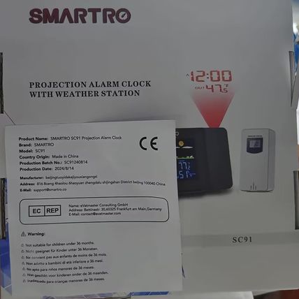 SMARTRO SC91 Projection Alarm Clock for Bedrooms with Weather Station, Wireless