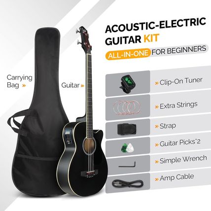 GLARRY Full Size Acoustic Electric Bass Guitar Beginner Kit, Cutaway 4 Strings E