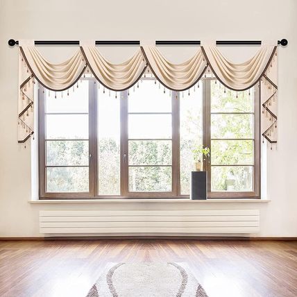 ELKCA Beige Chenille Waterfall Valance for Living Room,4 Hollow Swag Valance for
