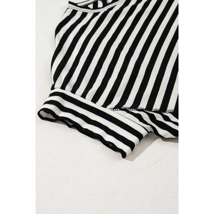 Black Stripe Batwing Sleeve Crewneck Oversized Top