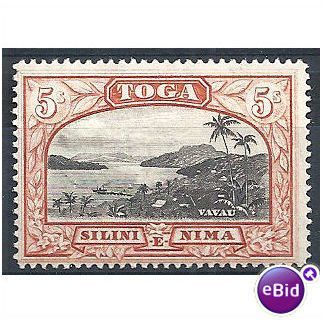 Tonga 1897 SG53 5/- Black & Brown-Red Mounted Mint.