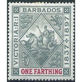 Barbados 1897 SG116 1/4d Grey & Carmine Mounted Mint ... .