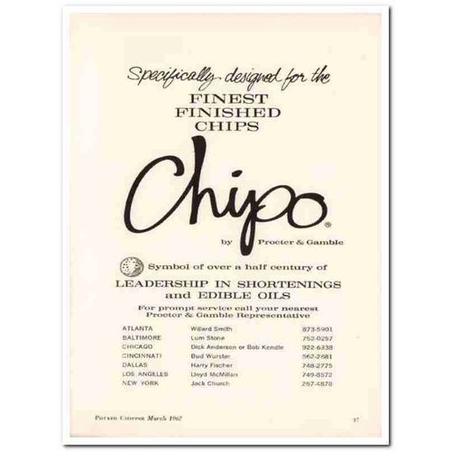 procter gamble company 1967 chipo finest finished chips vintage ad