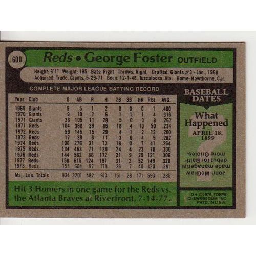 1979 Topps baseball card George Foster All Star #600 NM - Reds