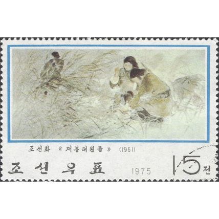 NORTH KOREA, FINE ART, Sewing team mebers, 1961, blue 1975, 15chon