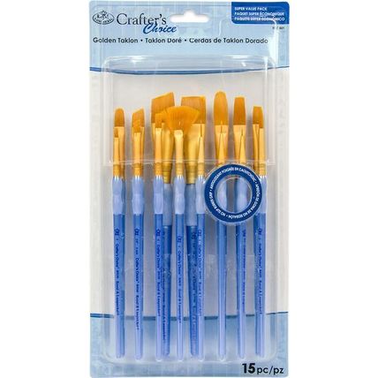 RCC 601 Royal Brush Crafter's Choice Gold Taklon Brush 15 Piece Value Set