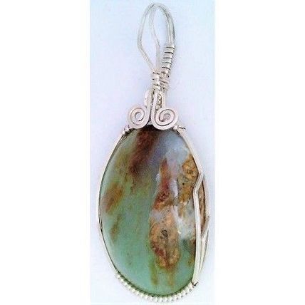 Blue Opal Sterling Silver Wire Wrap Gemstone Pendant 32
