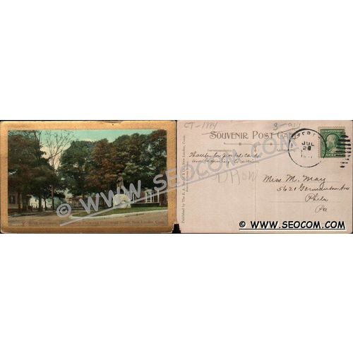 CT New London Postcard Winthrop Monument Cor Bulkeley Place & Hempstead St~1884