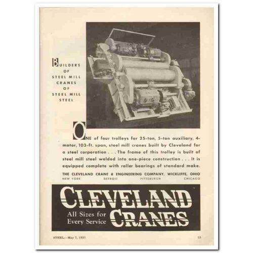 CLEVELAND CRANE ENGINEERING COMPANY 1931 Steel mill trolley vintage ad