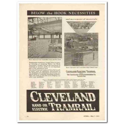 CLEVELAND CRANE ENGINEERING COMPANY 1931 hook necessities vintage ad