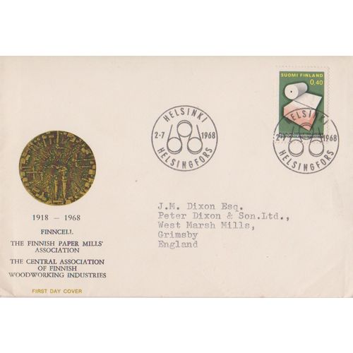 Finland 1968 50th anniversary Finnish Paper Mills FDC Helsinki special postmark