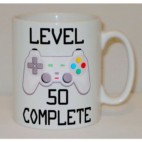 Level 50 Complete 50th Birthday Mug Can Personalise Video Game Retro Gamer Gift