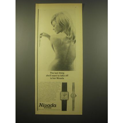 1966 Nivada Watches Ad - The last thing she'll want to take off is her Nivada