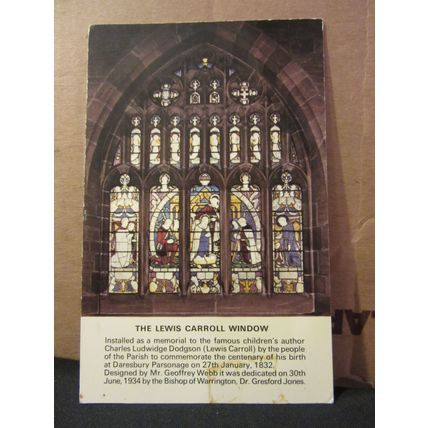 LEWIS CARROLL CHURCH WINDOW, DARESBURY, CHESHIRE unused postcard by Dennis =