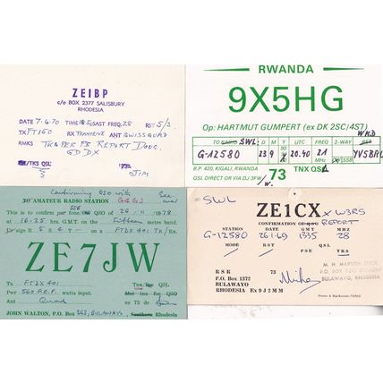 Salisbury Bulawayo Rhodesia Rwanda 4x Vintage QSL Radio Station Card s