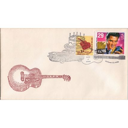 ZAYIX US 2721 FDC Elvis Presley Guitar Cachet King of Rock Station Bellflower CA