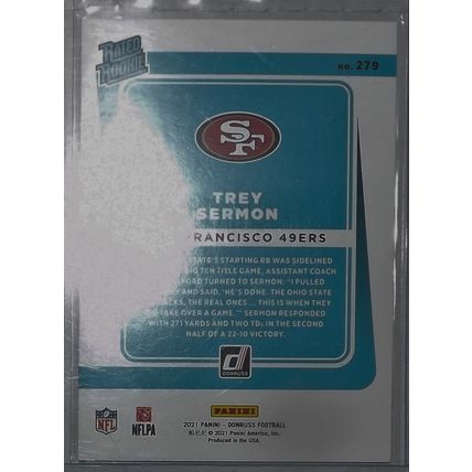 2021 Panini Donruss TREY SERMON (49ers) Rated Rookie Card #279