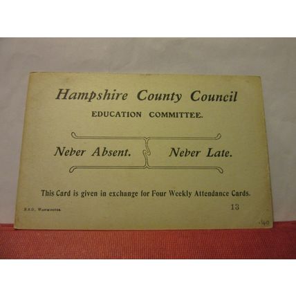 ST. CROSS, WINCHESTER. HAMPSHIRE COUNTY COUCIL SCHOOL ATTENDANCE card/