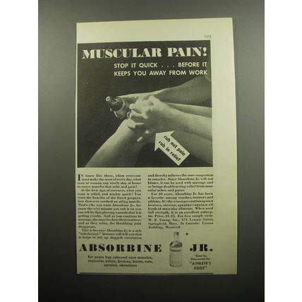 1932 Absorbine Jr. Advertisement - Muscular Pain!