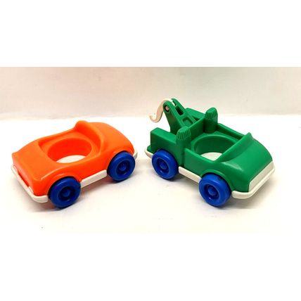1992 Fisher Price Little People Lot of 2 Vehicles Orange Car & Green Tow Truck
