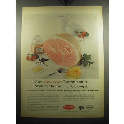 1957 Cryovac Company Ad - New Cryovac second skin locks in flavor ..for keeps