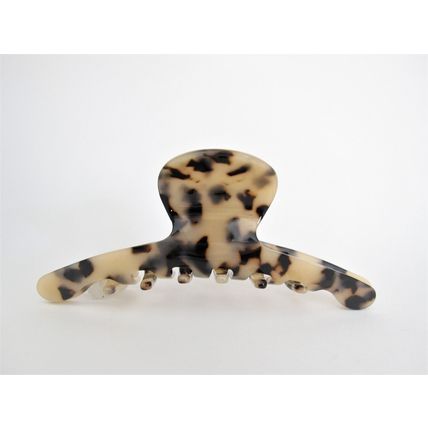 Large long tan beige black marbled design hair claw clip for long fine hair