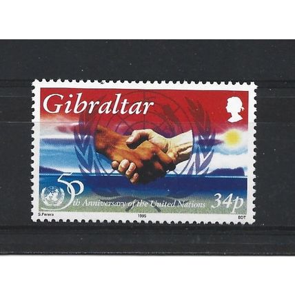 Gibraltar.SG754 34p Handshake and United Nations Emblem.Mounted Mint.Nov23