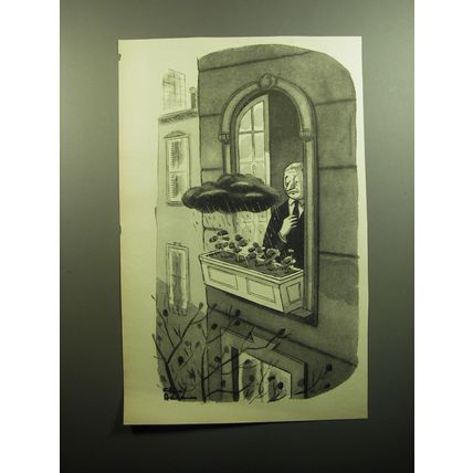 1958 Cartoon by Charles Addams - Window Planter Storm Cloud