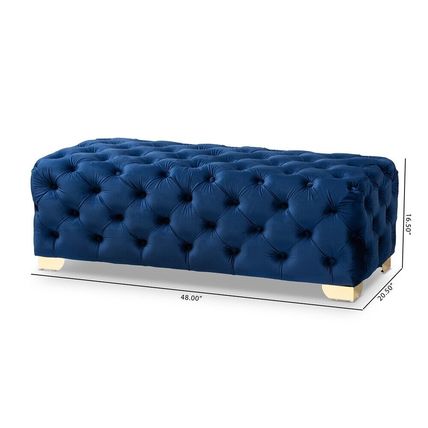 48" Button-Tufted Glam Velvet Bench Ottoman Gold Stainless Legs - 5 colors!
