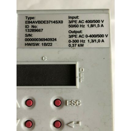LENSE E84AVBDE3714SX0 SERVO AMPLIFER/INVERTER,13289667,DRIVE 400vAC 3P 1.3A,Bv