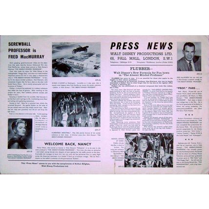 ABSENT-MINDED PROFESSOR 1960 Fred MacMurray WALT DISNEY UK PRESSBOOK