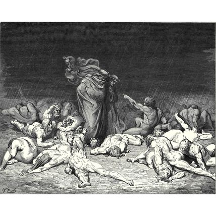 DANTE AND VIRGIL AMONG THE GLUTTONS 1903 Gustave Doré ANTIQUE ENGRAVING