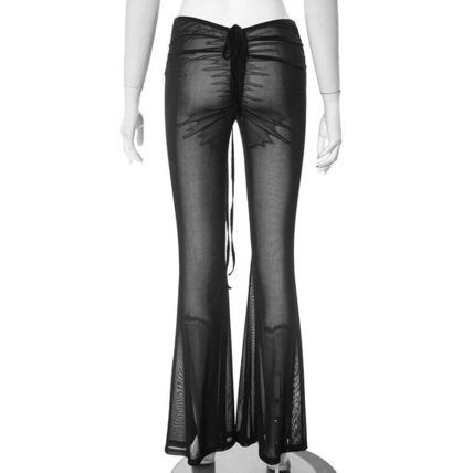 Womens Trousers Low Flared Pants Rise Bell-bottomed See-through Long Pants Club