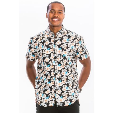 Mens Print Hawaiian Button Down Shirt
