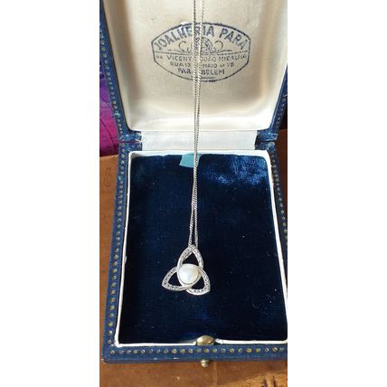 Vintage 1970-s Sterling Silver Beautiful Celtic Cultured Pearl Necklace on Chain