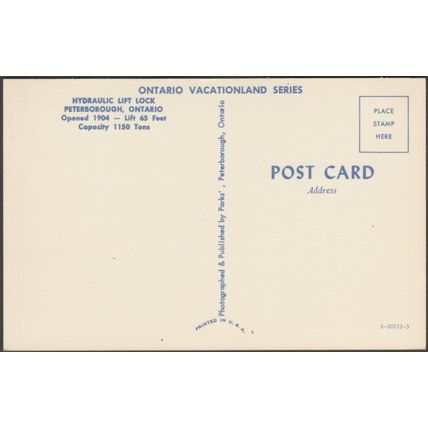 Hydraulic Lift Lock, Peterborough, Ontario, c.1960s - Parks' Postcard